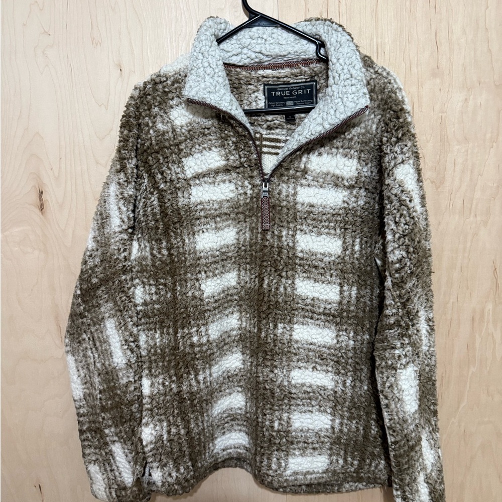 True Grit Men's Zip Up Sweater - Olive and Cream